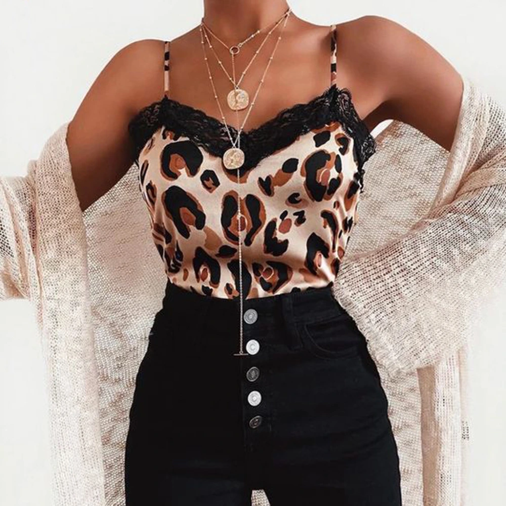 Women's summer leopard silk camisole