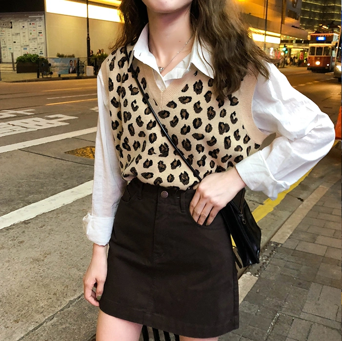 Chaleco De Leopardo De Punto Para Mujer Ropa Vintage De