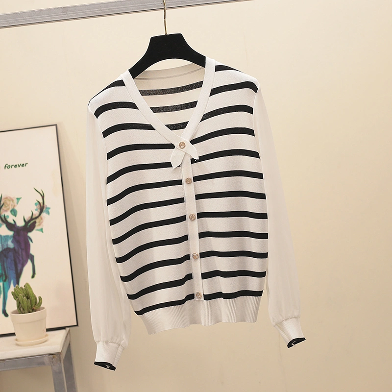 Chiffon patchwork striped top