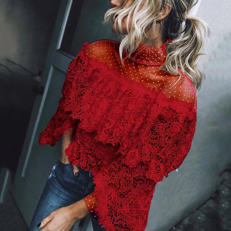 Explosion style mesh splicing lace irregular hollow top