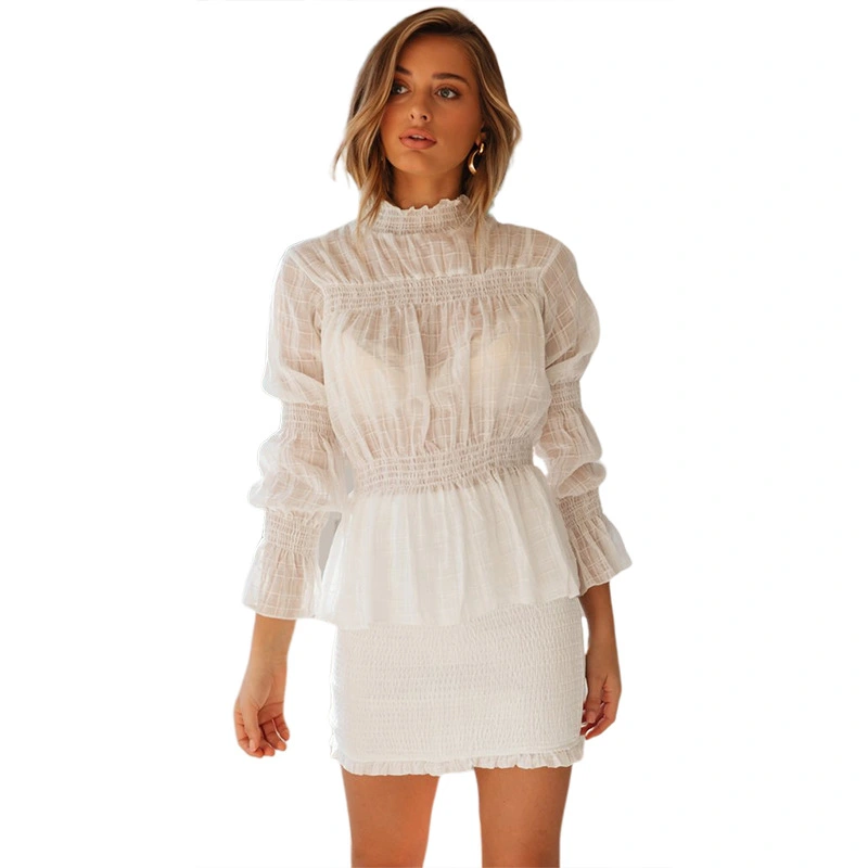 Long-sleeved sexy backless slim lace shirt