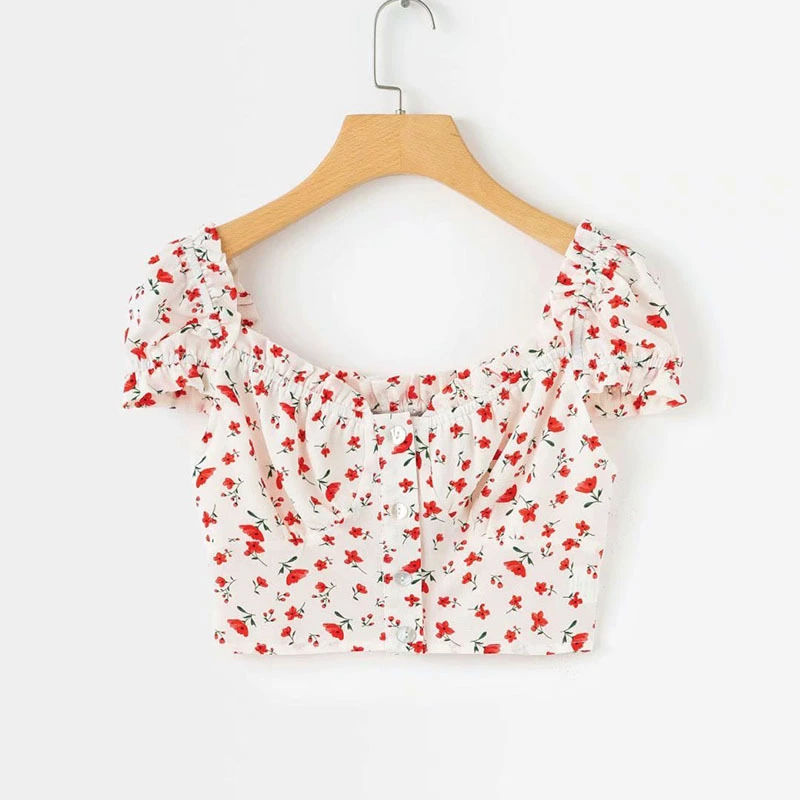 Crop top floral blanc
