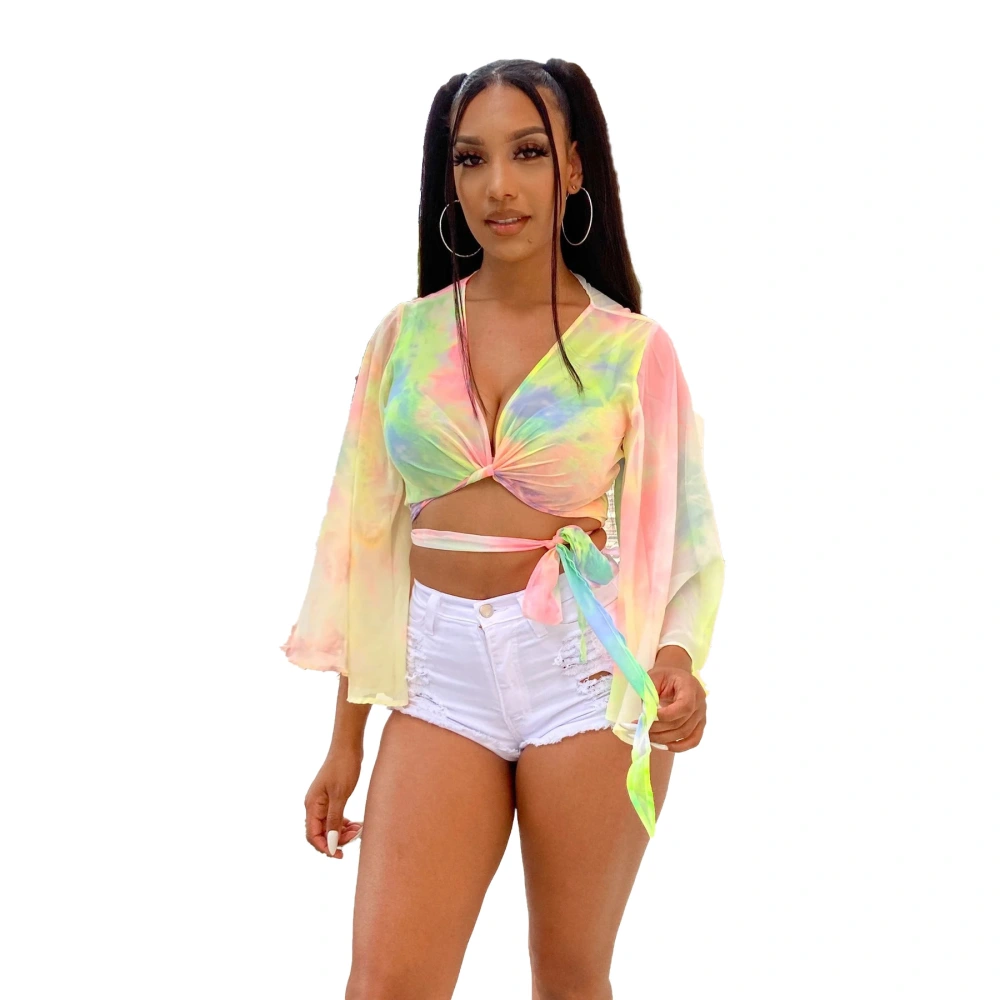 Tie-dyed V-neck chiffon with lacing