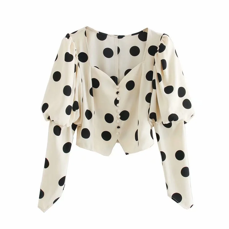 Retro square collar polka dot blouse