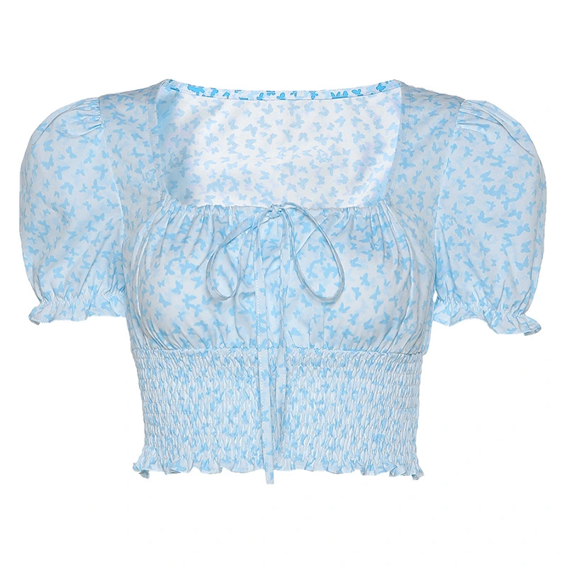 Street style retro fashion small floral T-shirt women