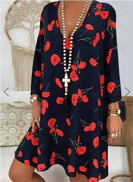 V-neck loose print long sleeves