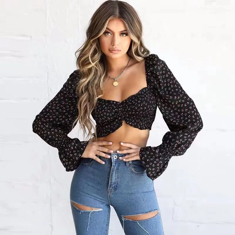 High waist sexy low cut shirt