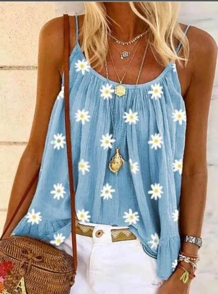 V-neck little daisy print vest camisole top women
