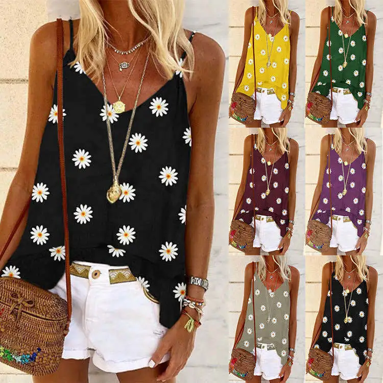 V-neck little daisy print vest camisole top women