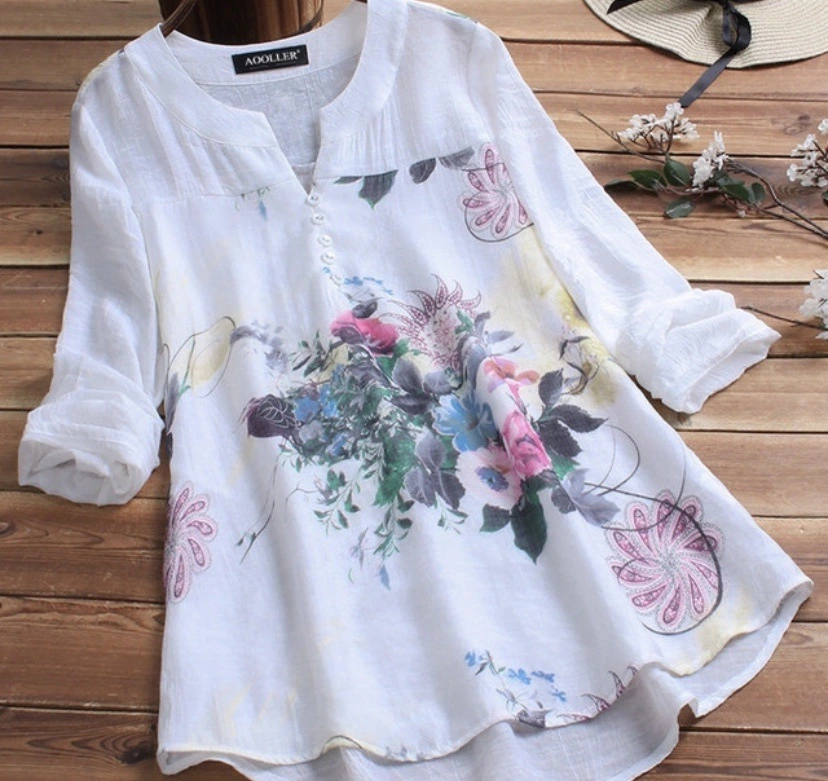 Cotton and linen print patchwork shirt