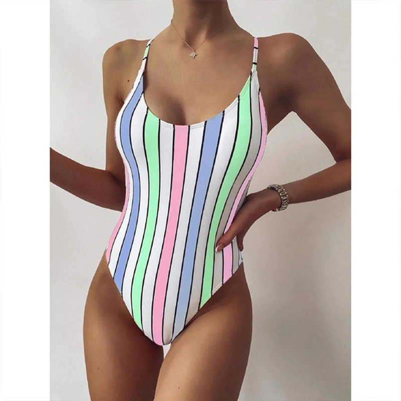 Multicolor Striped One-piece Swimsuit Women European And American Foreign Trade Swimwear Zinc Bikini