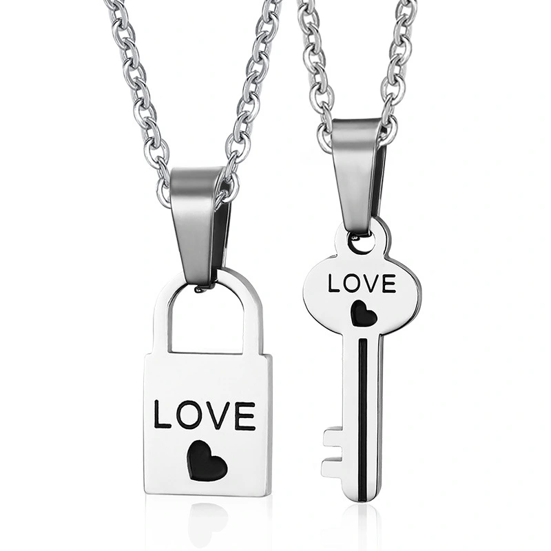 Titanium steel jewelry heart-shaped key necklace for men and women