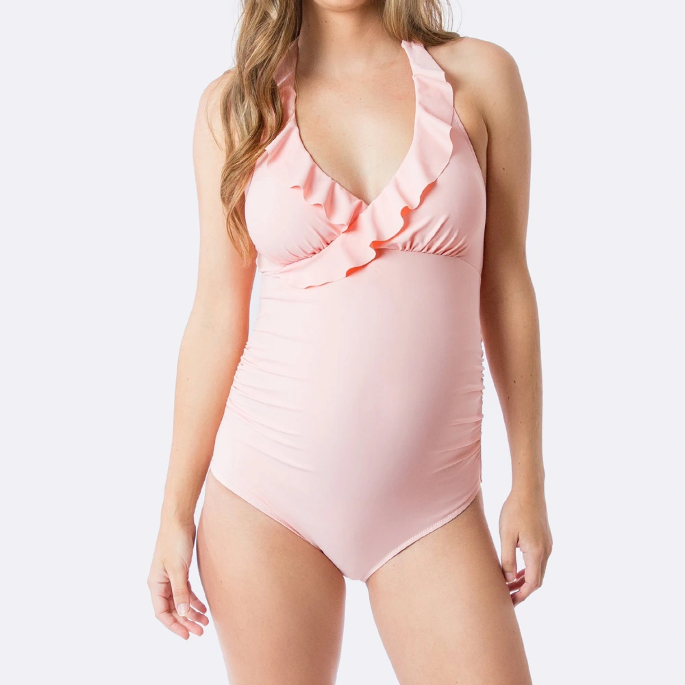 Split pregnant women swimsuit solid color pull-up new