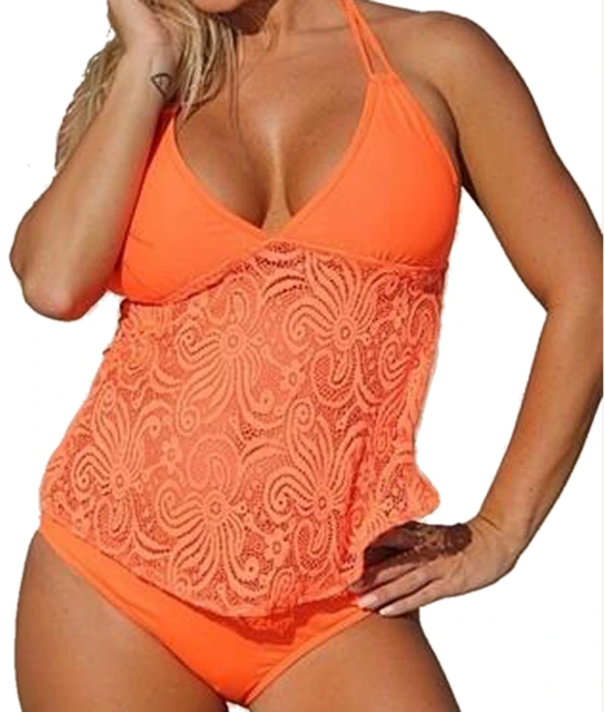 Split swimsuit with mesh pattern