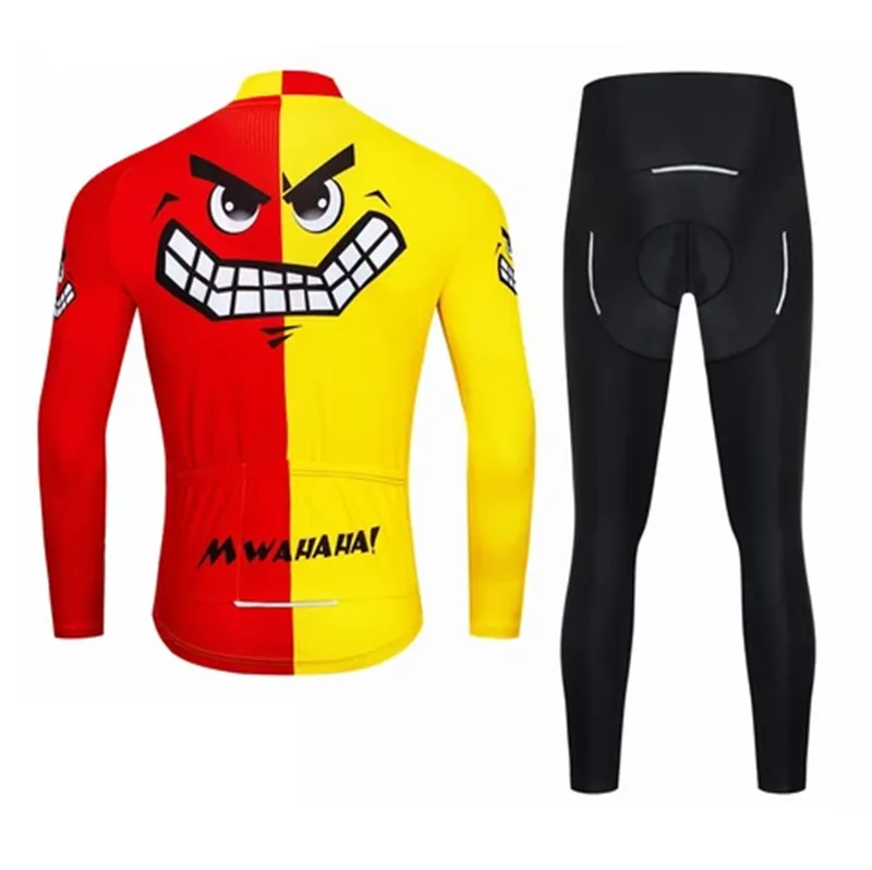 Red skull long sleeve cycling jersey suit