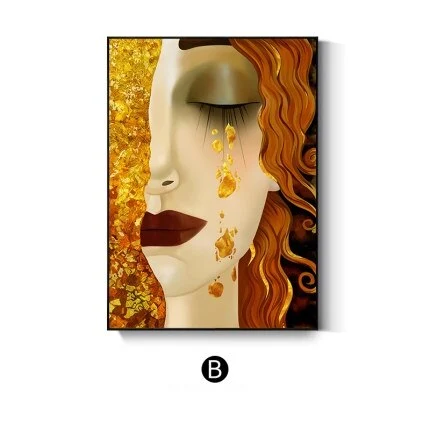 Golden Tears Abstract Woman Canvas Decoration Painting