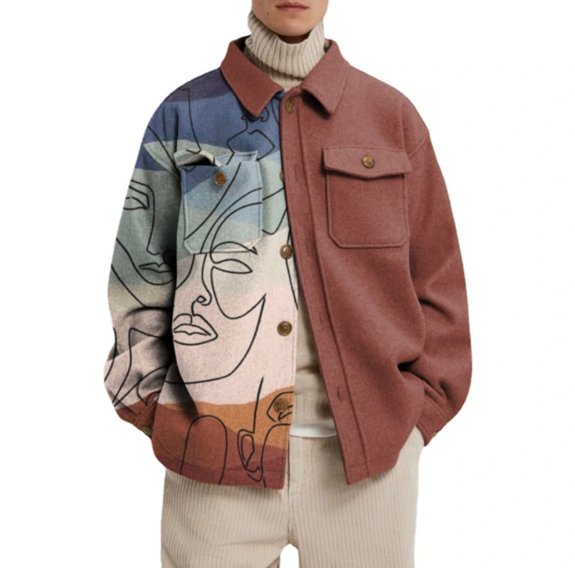 Men's Printed Single-Breasted Jacket With Patchwork Lapels