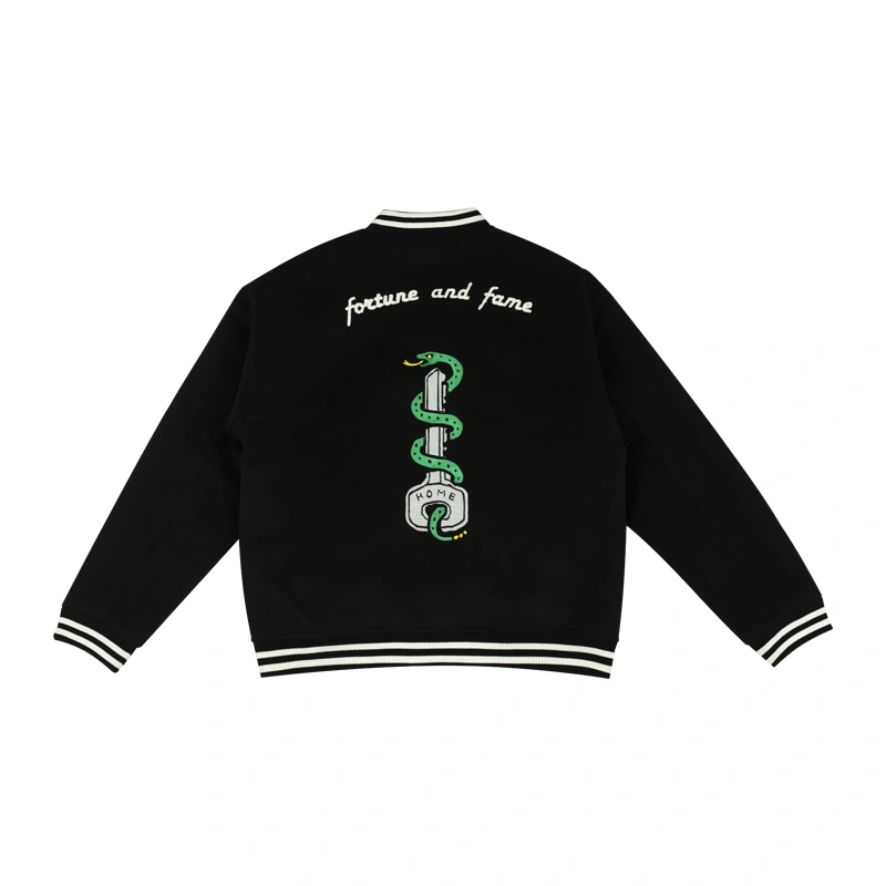 Black Snake Embroidered Baseball Jacket