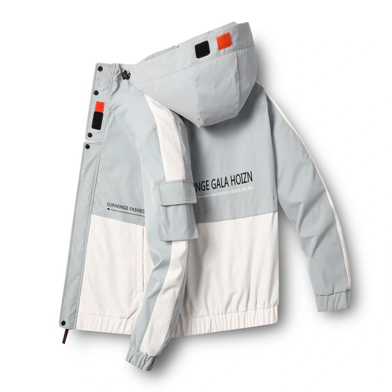 Hooded Workwear Casual Jacket With Letter Print Bristle