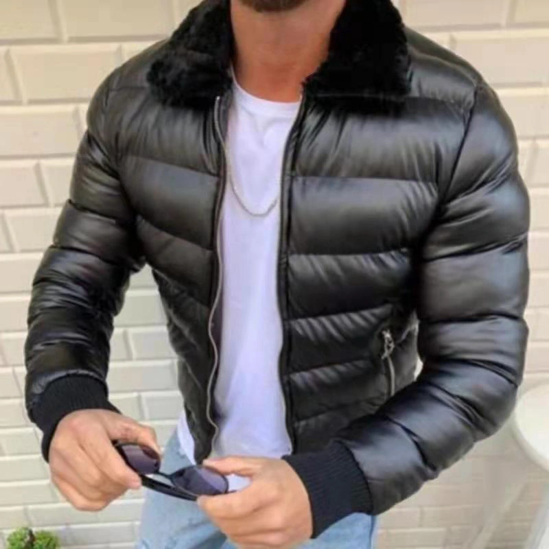 Black Fur Collar Zipper Men's Leather Jacket