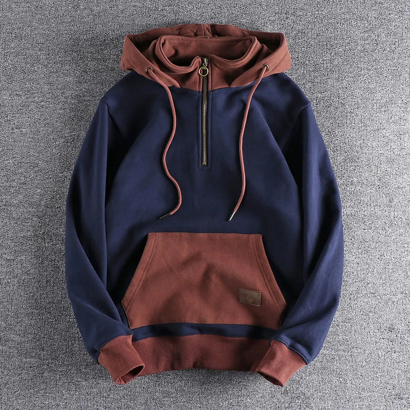 Plus Velvet Padded Hooded Sweater Men's Retro Trendy Hit