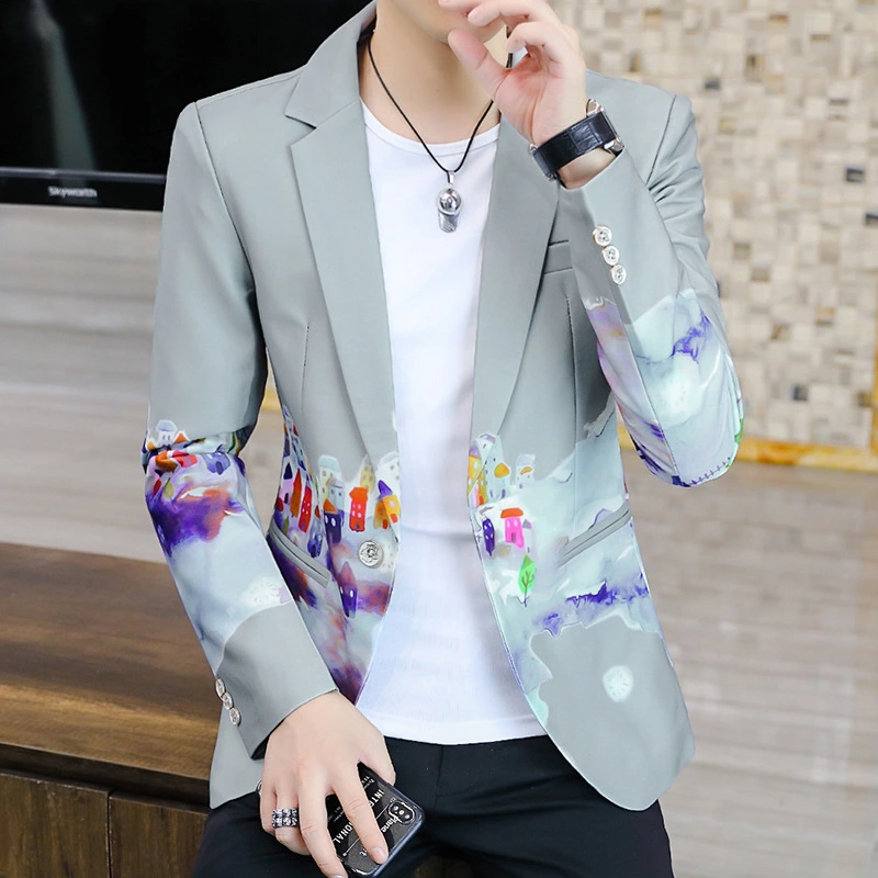 Men's Single Suit Jacket Gradient Letter Printing Suit