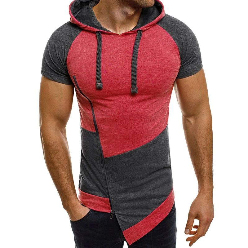 Slim-fit hooded drawstring short-sleeved T-shirt