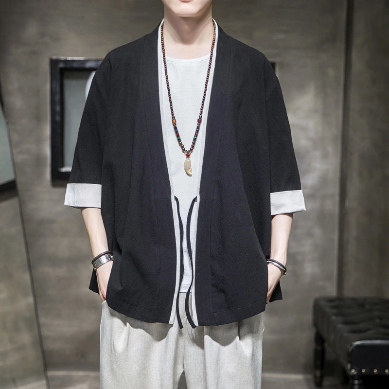 Chinese style contrast color stitching robe