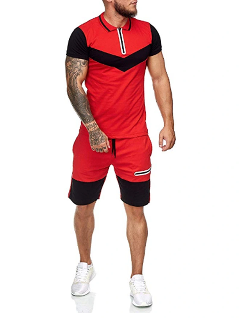 Men's summer color matching slim sports suit