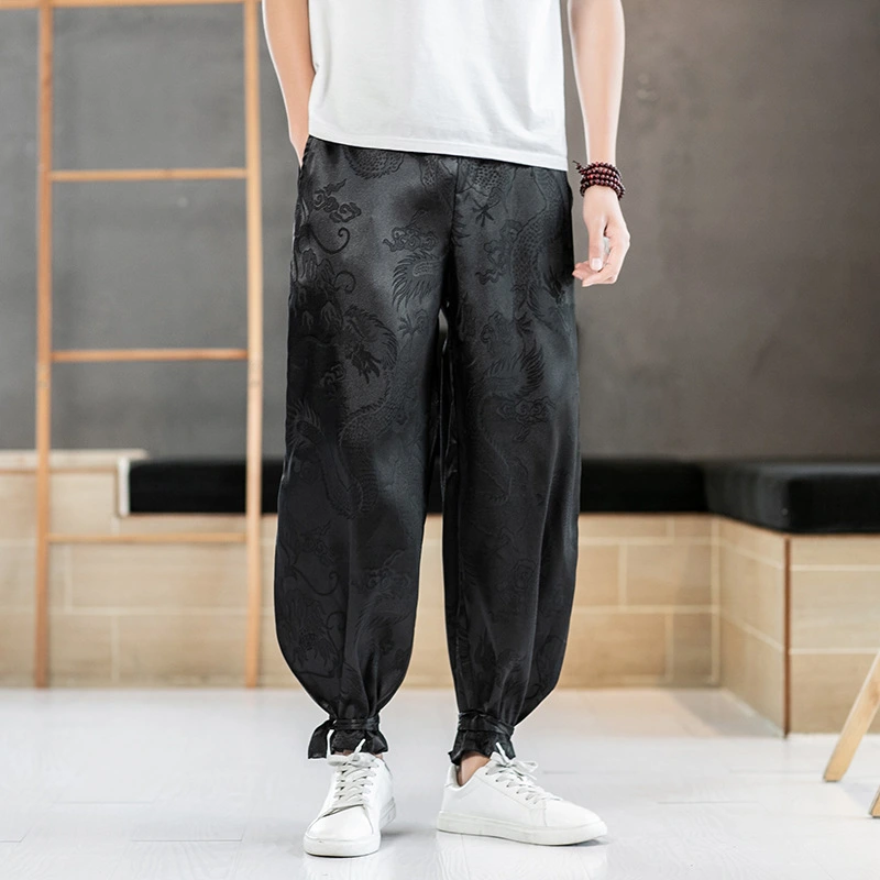  Summer New Men's Chinese Style Loose Large Size Improved Tang Costumes Long Pattern Pants Casual Pants Men's Trendy