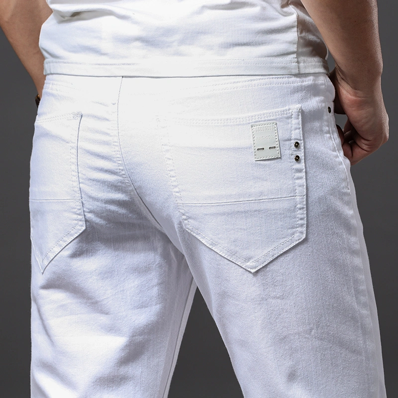Light-Colored Jeans Men'S Loose Straight Summer Ultra-Thin Elastic Middle-Aged Blue And White Casual Pants