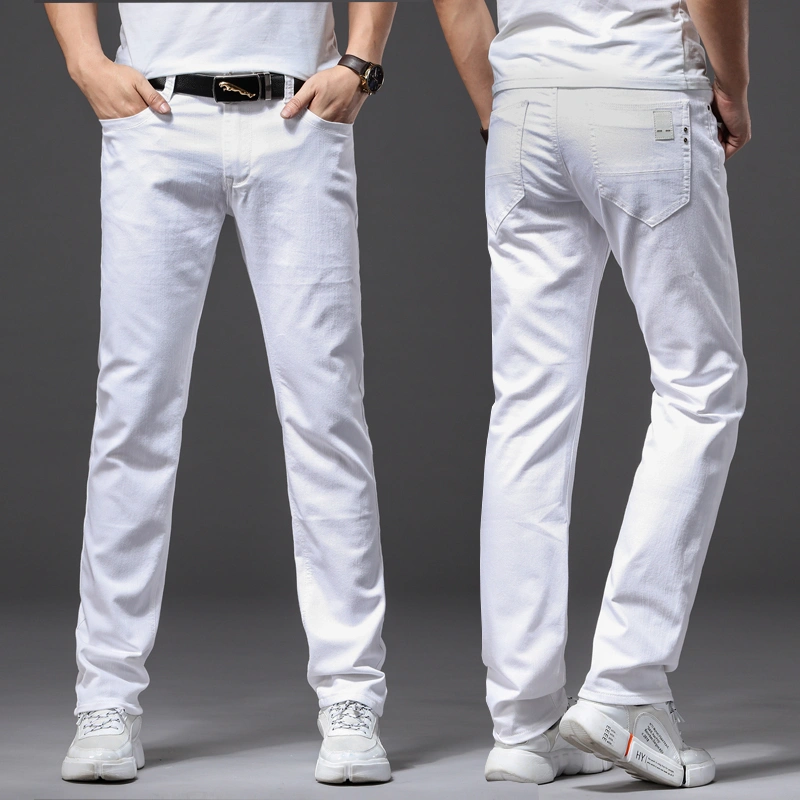 Light-Colored Jeans Men'S Loose Straight Summer Ultra-Thin Elastic Middle-Aged Blue And White Casual Pants