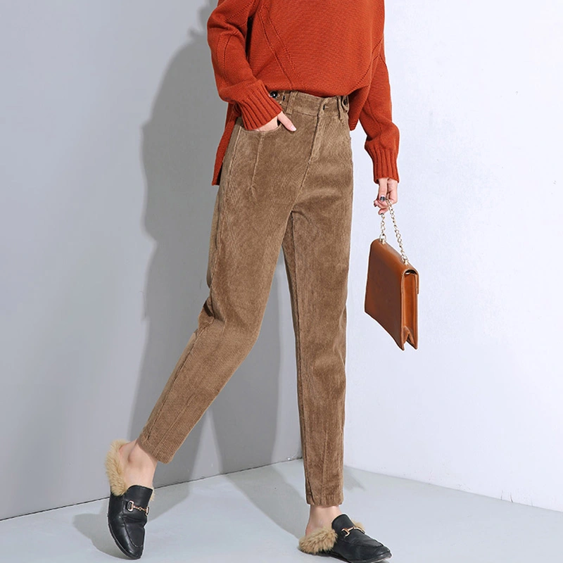 High-waisted Radish Pants Corduroy Padded Casual Pants