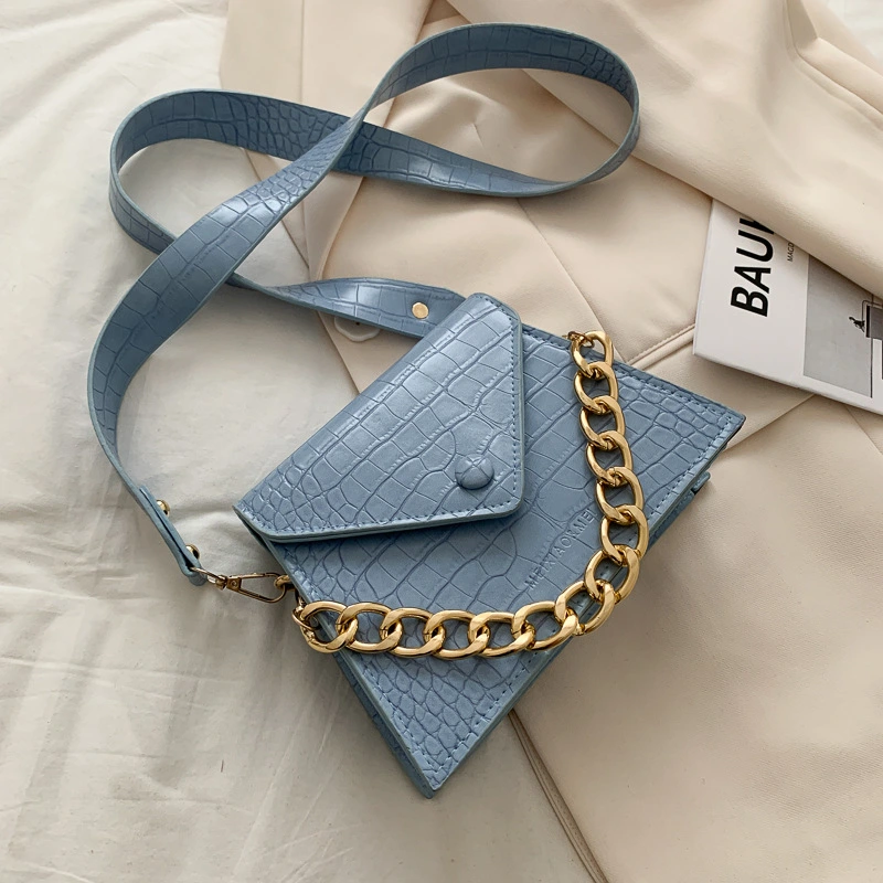 The New Trendy All-match Single Shoulder Messenger Bag Solid Color Texture Chain Small Square