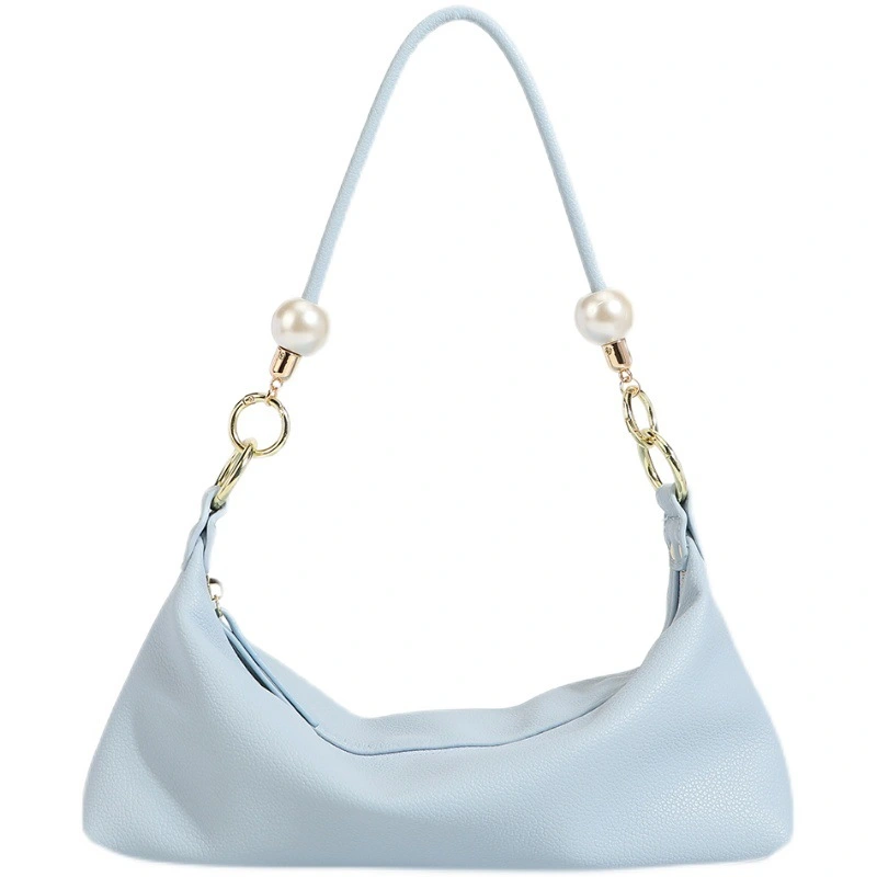 New Women's Bag Minimalist Pearl Baguette Texture Solid Color Shoulder Bag