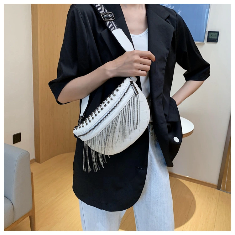 Fashion Solid Color Rivet Tassel Chest Bag