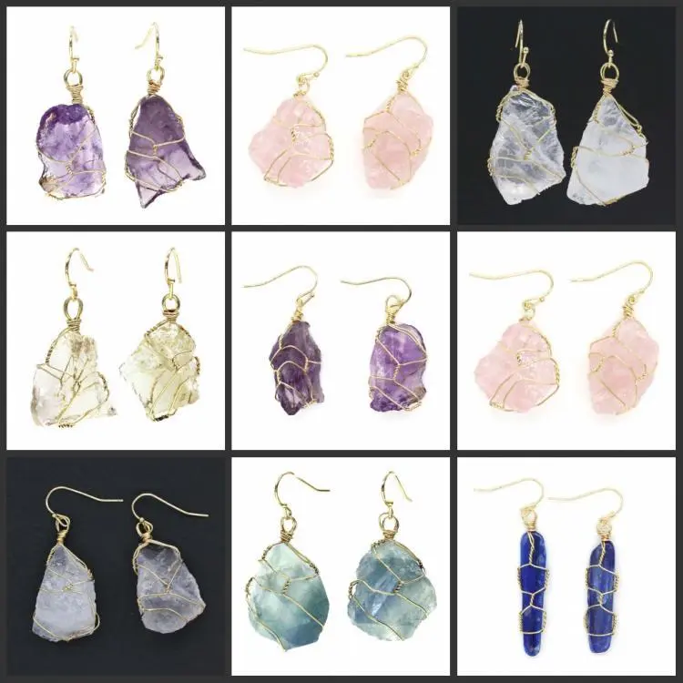 Natural crystal stone gold-plated amethyst irregular winding earrings