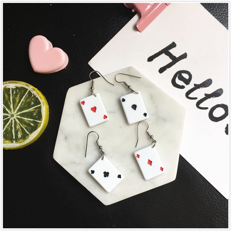 Creative hand-made funny playing card earrings