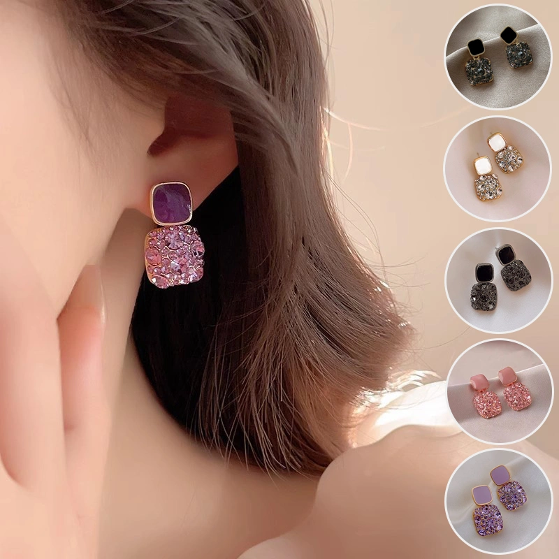 Rhinestone Cube Earrings Ins Fashion Temperament Geometric Earrings