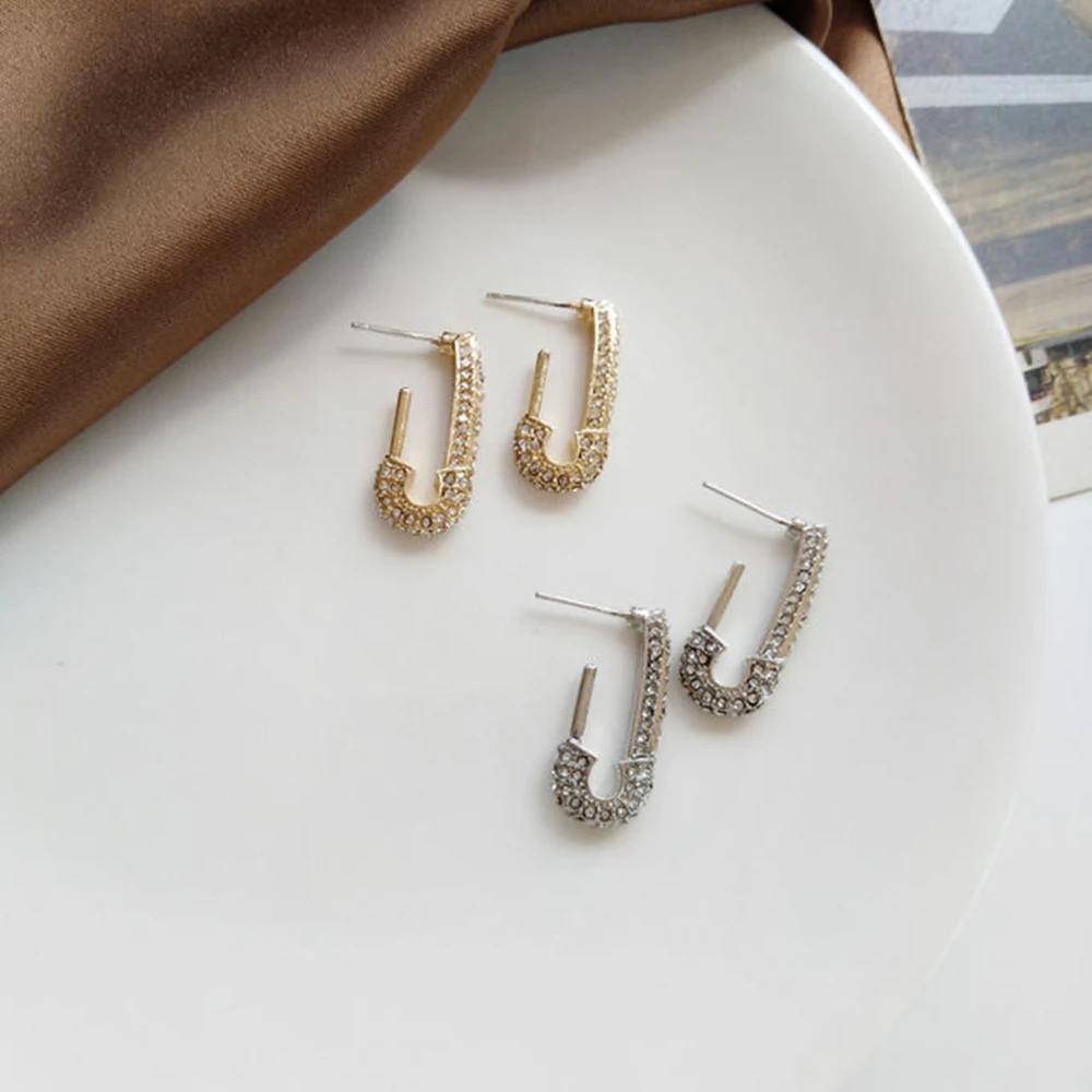 S925 Paper Clip Full Diamond Earrings Women