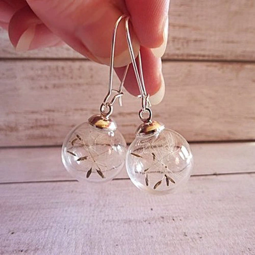 Fresh Transparent Glass Earrings Crystal Ball Ear Jewelry Dandelion Seeds