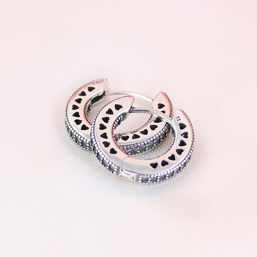 Sterling Silver Heart Earrings Set With Diamond