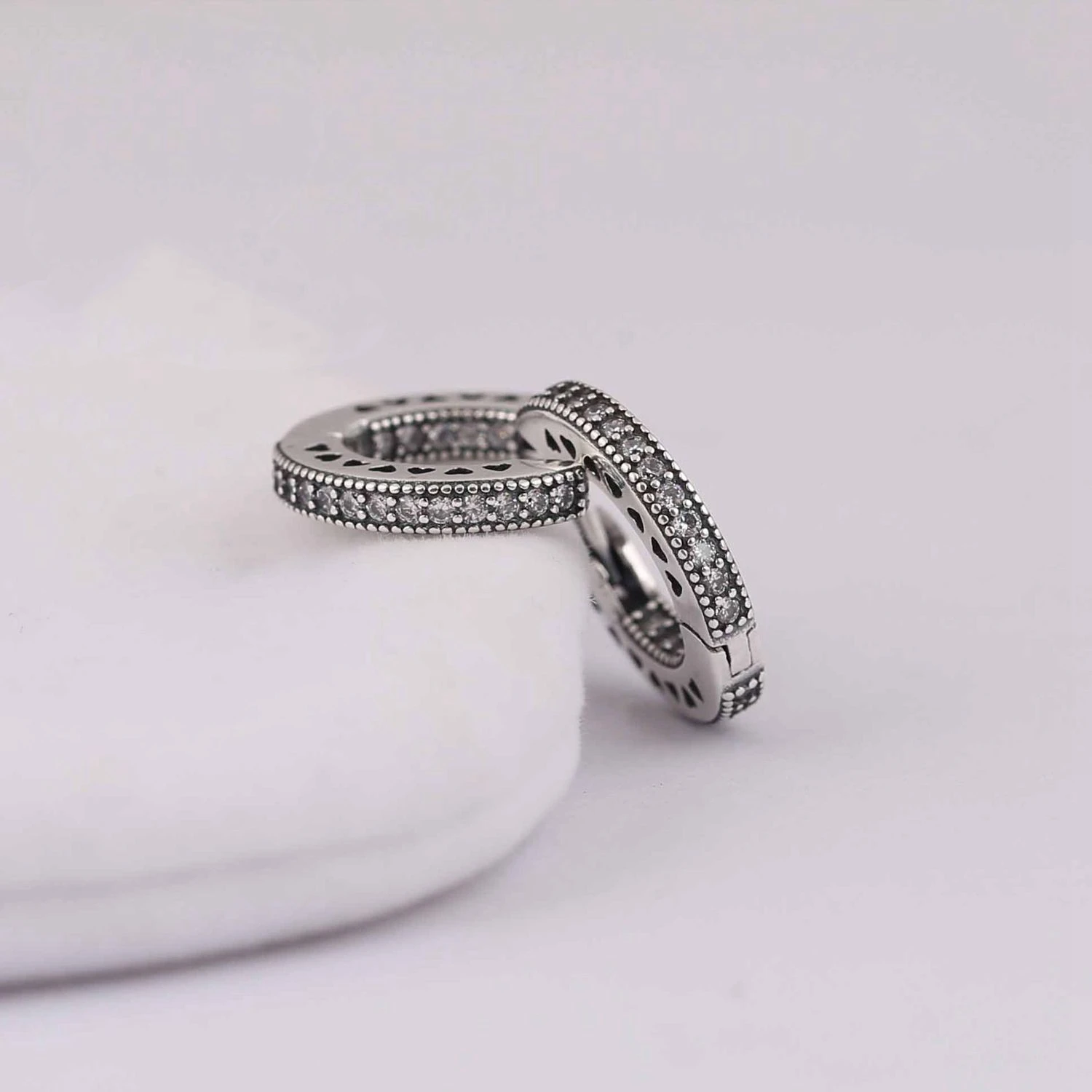 Sterling Silver Heart Earrings Set With Diamond