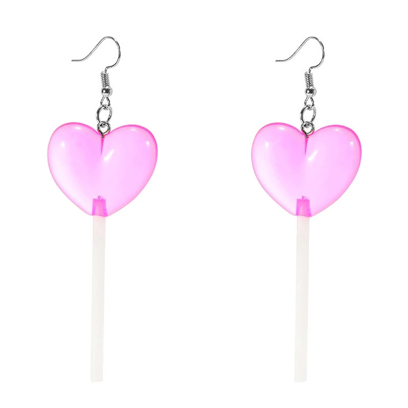 Candy-colored Lollipop Heart-shaped Long Hand-Made Ear Hooks