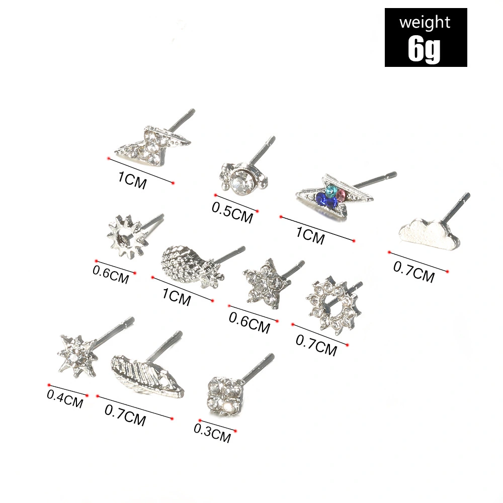 Simple Diamond-studded Pineapple Cloud Lightning 11-piece Earrings