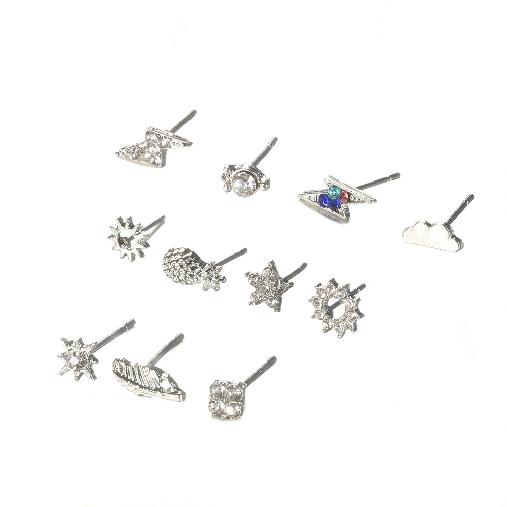 Simple Diamond-studded Pineapple Cloud Lightning 11-piece Earrings