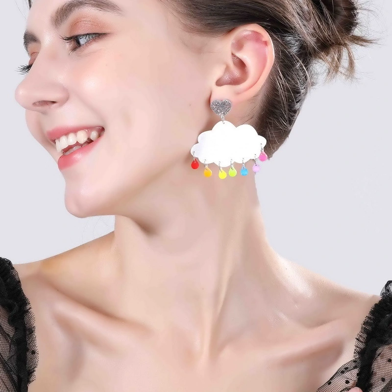 Tide Brand Candy Glitter Cloud Color Raindrop Drop Earrings