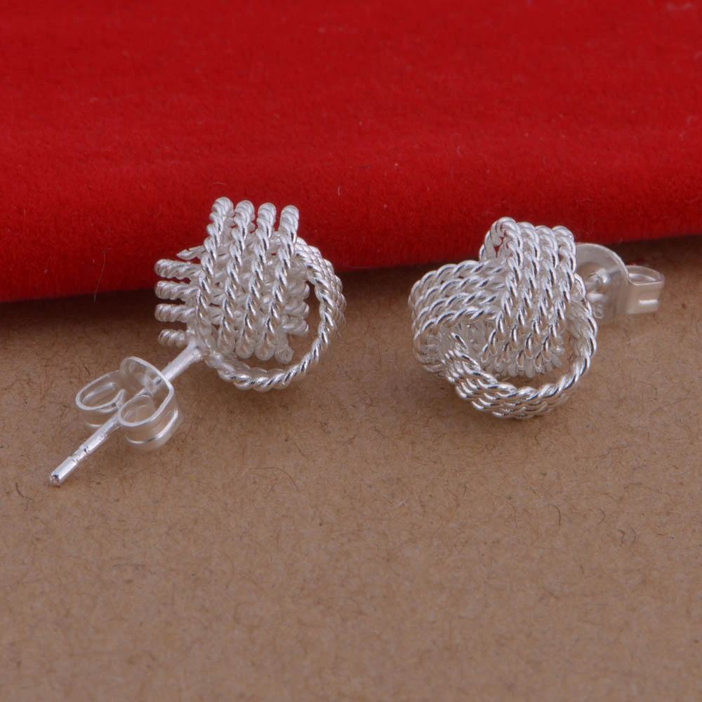 Korean Style Popular 925 Sterling Silver Woven Ball Earrings