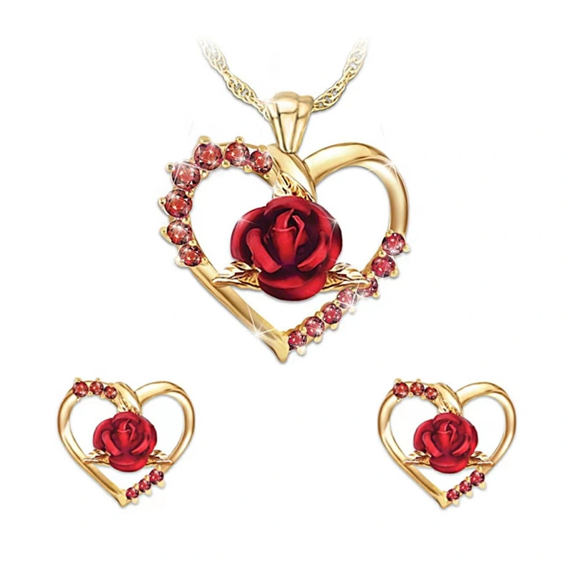 Rose Necklace And Earrings Set