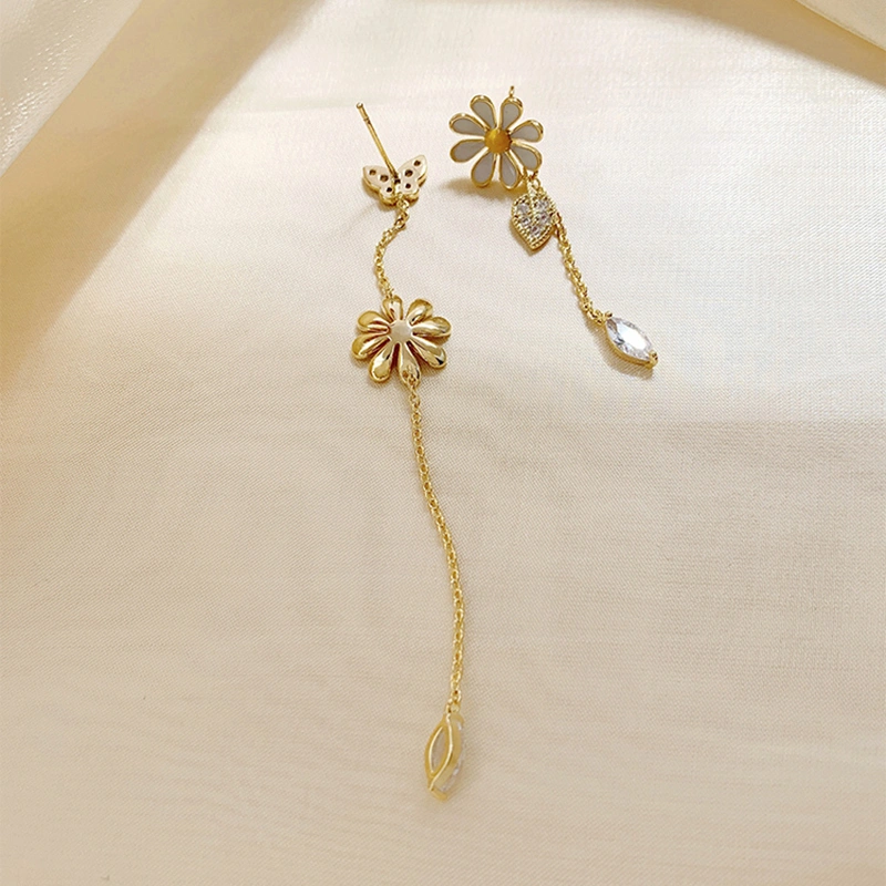 Flower Rhinestone Earrings Fashion Earrings Temperament Long Tassel Earrings